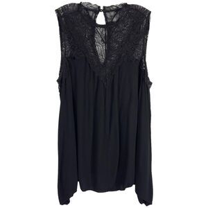 Torrid Plus‎ Size 1X Top Black Sleeveless Lace Top Dramatic Keyhole Knit 786